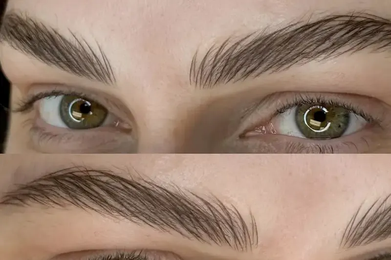Close-up of natural hair-stroke eyebrows after nanoblading at Soulu