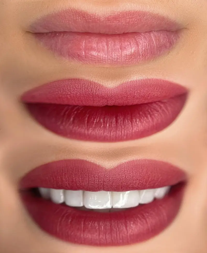Lip blush color at different stages of healing