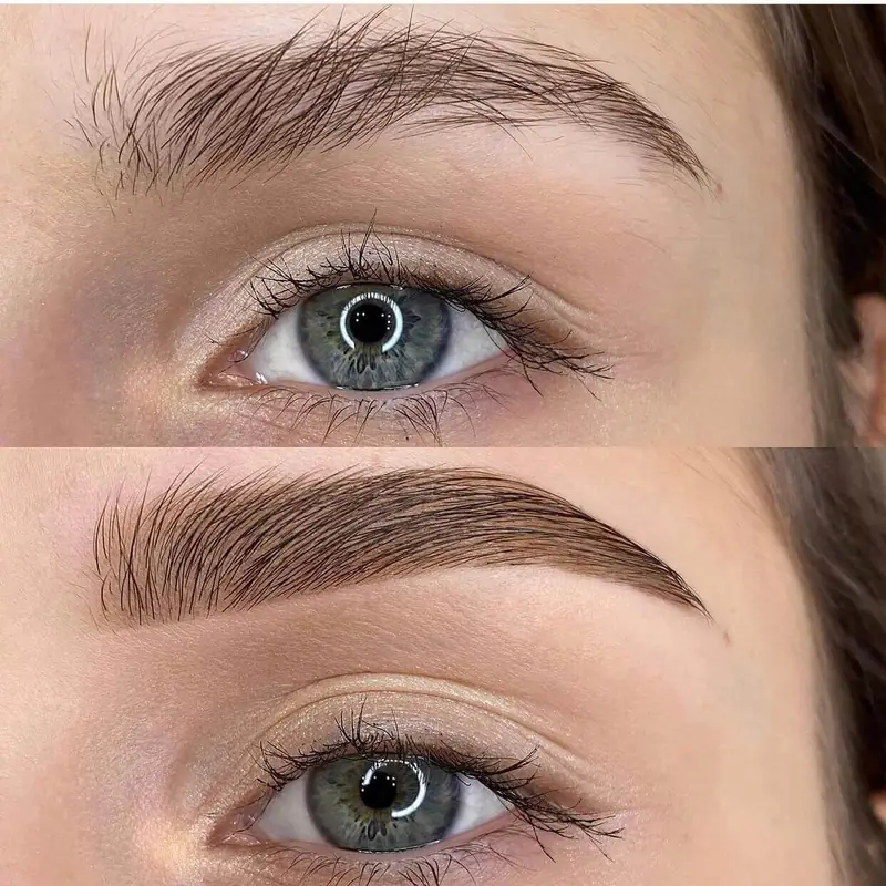 Brows before and after lamination, tint and shaping at Soulu